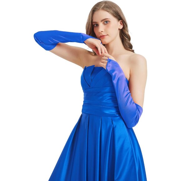 Women\'s Royal Blue Fingerless Elbow Length Satin Long Gloves Halloween  Cosplay - wpequipmentugltd.com